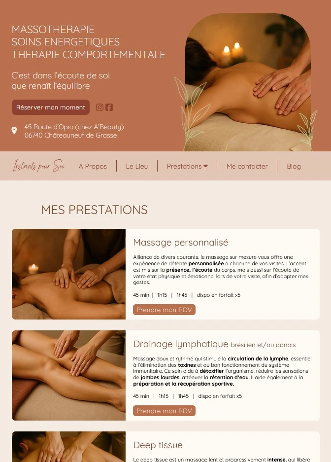 Site internet avec système de réservation pour Caroline, masseuse
